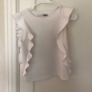 Cute, ruffled, cap sleeves white top